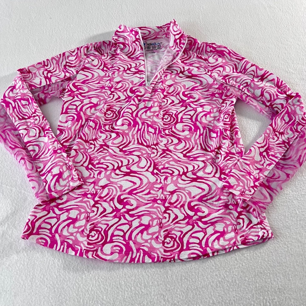 IBKUL 1/4 Zip Pullover Women Medium Pink Kinsley Print UPF 50+ Sun Mesh Top Golf